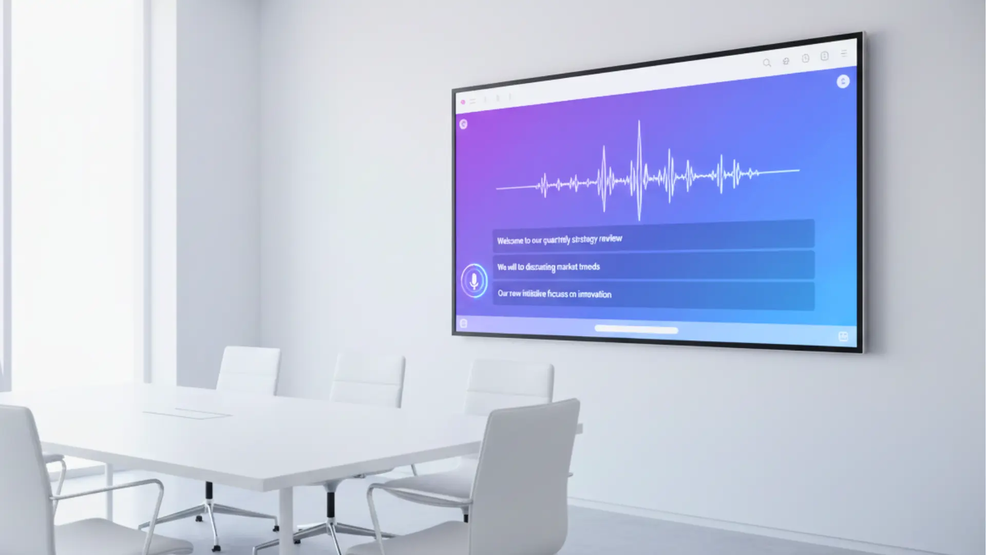 Qube i-Gen display converting speech into on-screen text with waveform visuals