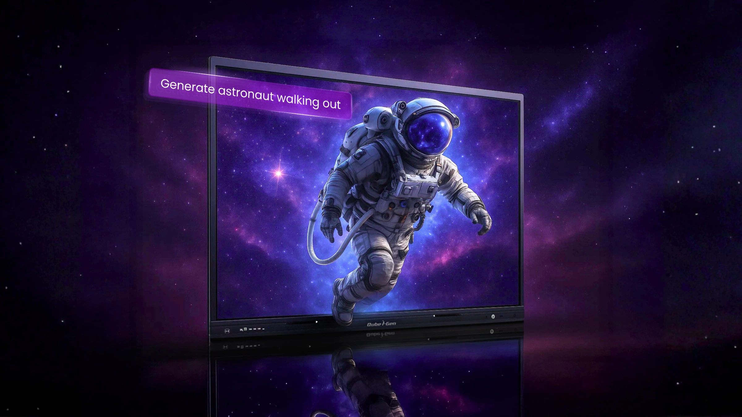 Qube i-Gen smartboard generating a 3D astronaut stepping out of the screen using the Text-to-Visual AI feature Qube i-Gen smartboard generating a 3D astronaut stepping out of the screen using the Text-to-Visual AI feature
