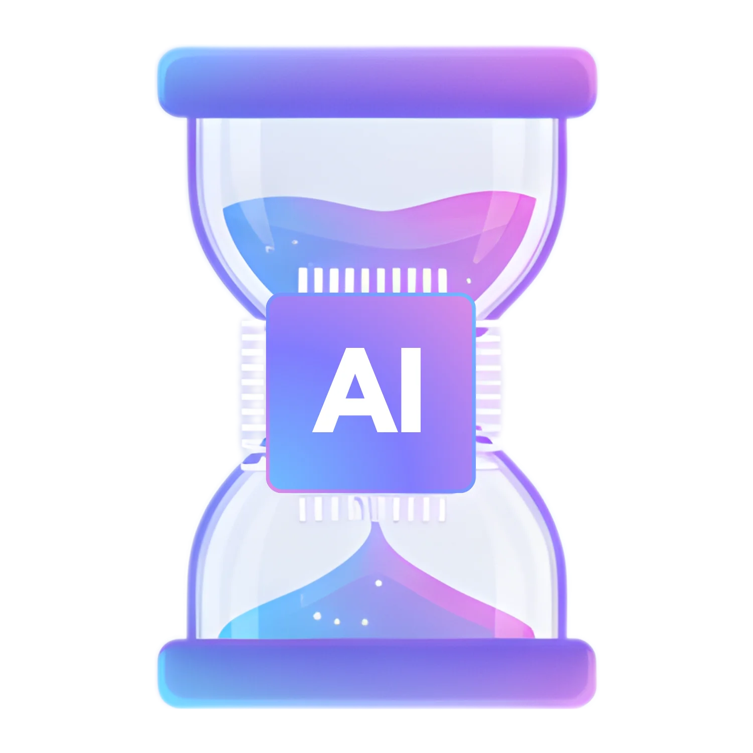 hourglass icon with an AI label symbolizing time-saving AI