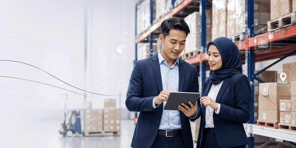 QubeApps consultant discussing warehouse workflow review with operations manager