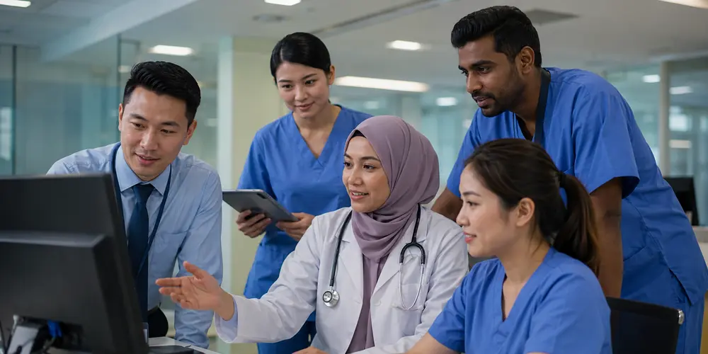 Healthcare team using technology to improve internal communication